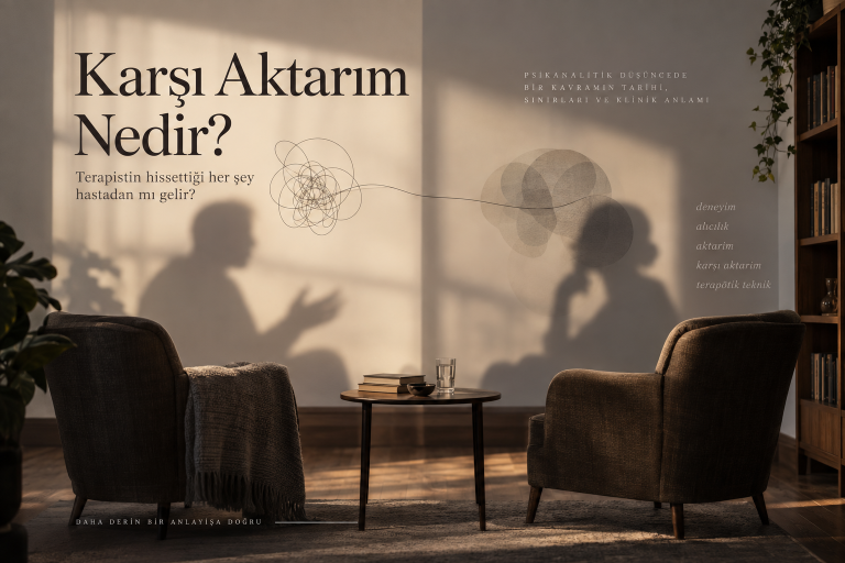 Karşı aktarım kavramını temsil eden iki kişi arasındaki ilişki ve içsel deneyimin soyut görsel anlatımı